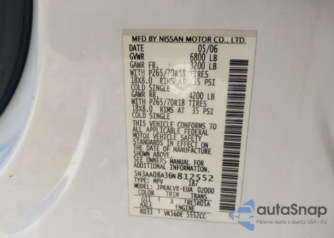 2006 Infiniti Qx56 из США, поврежденный, VIN 5N3AA08A36N812552